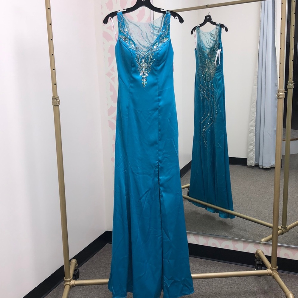 Kiss Kiss#P3736 Turqouise Satin Prom Dress